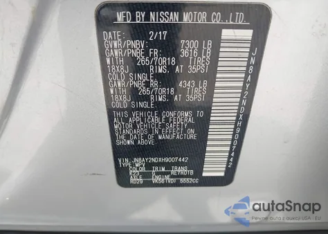 2017 Nissan Armada Sv из США, поврежденный, VIN JN8AY2NDXH9007442